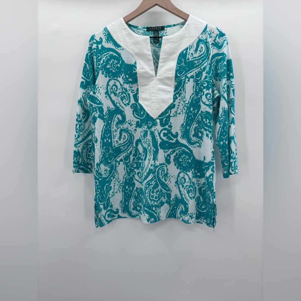 Ralph Lauren Teal and White Paisley Tunic Size Medium